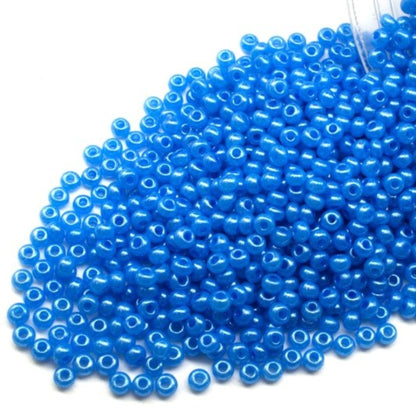 10/0 17336 Preciosa Perles de Rocaille en verre tchèque 2.3mm. Bleu Ceylan, blanc albâtre, lustre – teintes Terra.