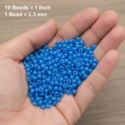 10/0 17336 Preciosa Perles de Rocaille en verre tchèque 2.3mm. Bleu Ceylan, blanc albâtre, lustre – teintes Terra.