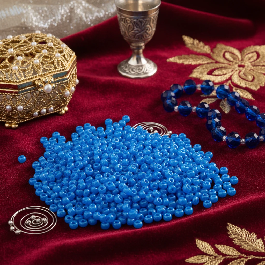 10/0 17336 Preciosa Perles de Rocaille en verre tchèque 2.3mm. Bleu Ceylan, blanc albâtre, lustre – teintes Terra.