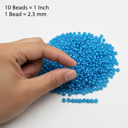 10/0 17365 Preciosa Perles de Rocaille en verre tchèque 2.3mm. Bleu Ceylan, blanc albâtre, lustre - teintées Terra.
