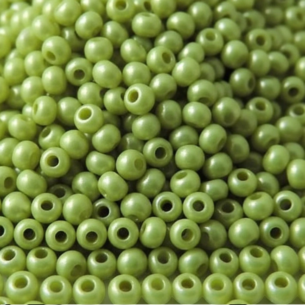 10/0 17486 Preciosa Missangas/Miçangas Pequenas (contas miúdas) de vidro checo Rocaille 2.3mm. Alabastro tingido verde metálico, arco-íris..