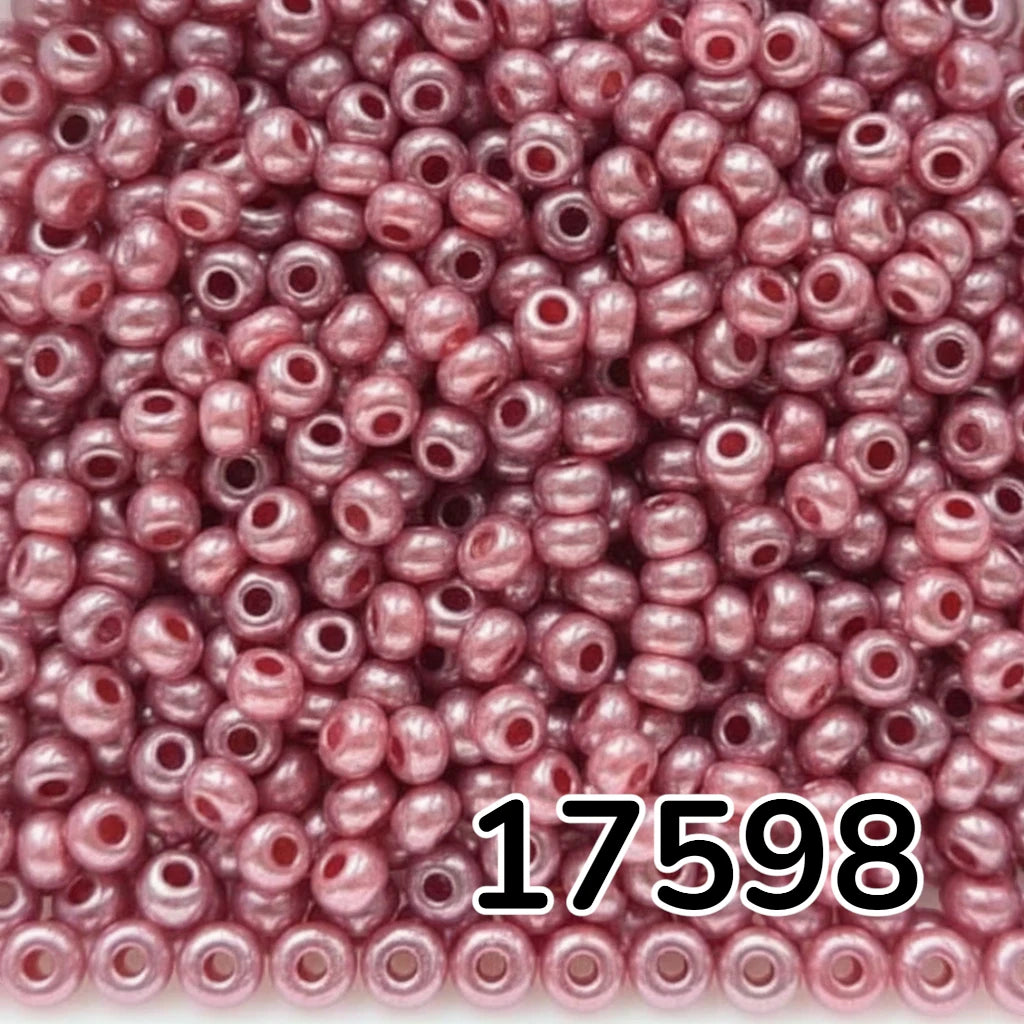 10/0 17598 Preciosa tjekkiske glasperler Rocailles 2.3mm. Pink metallisk farvet alabaster, Sfinx.