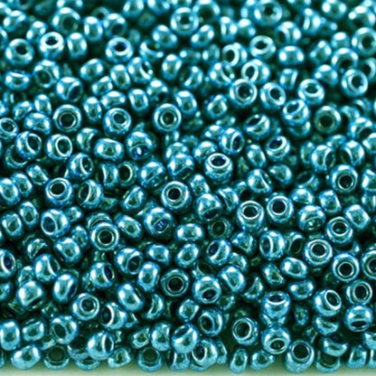 6/0 18365 Preciosa tschechische Glas Perlen Rocailles 4.1mm. Blau Grün Metallic.
