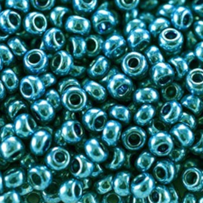 6/0 18365 Preciosa tschechische Glas Perlen Rocailles 4.1mm. Blau Grün Metallic.