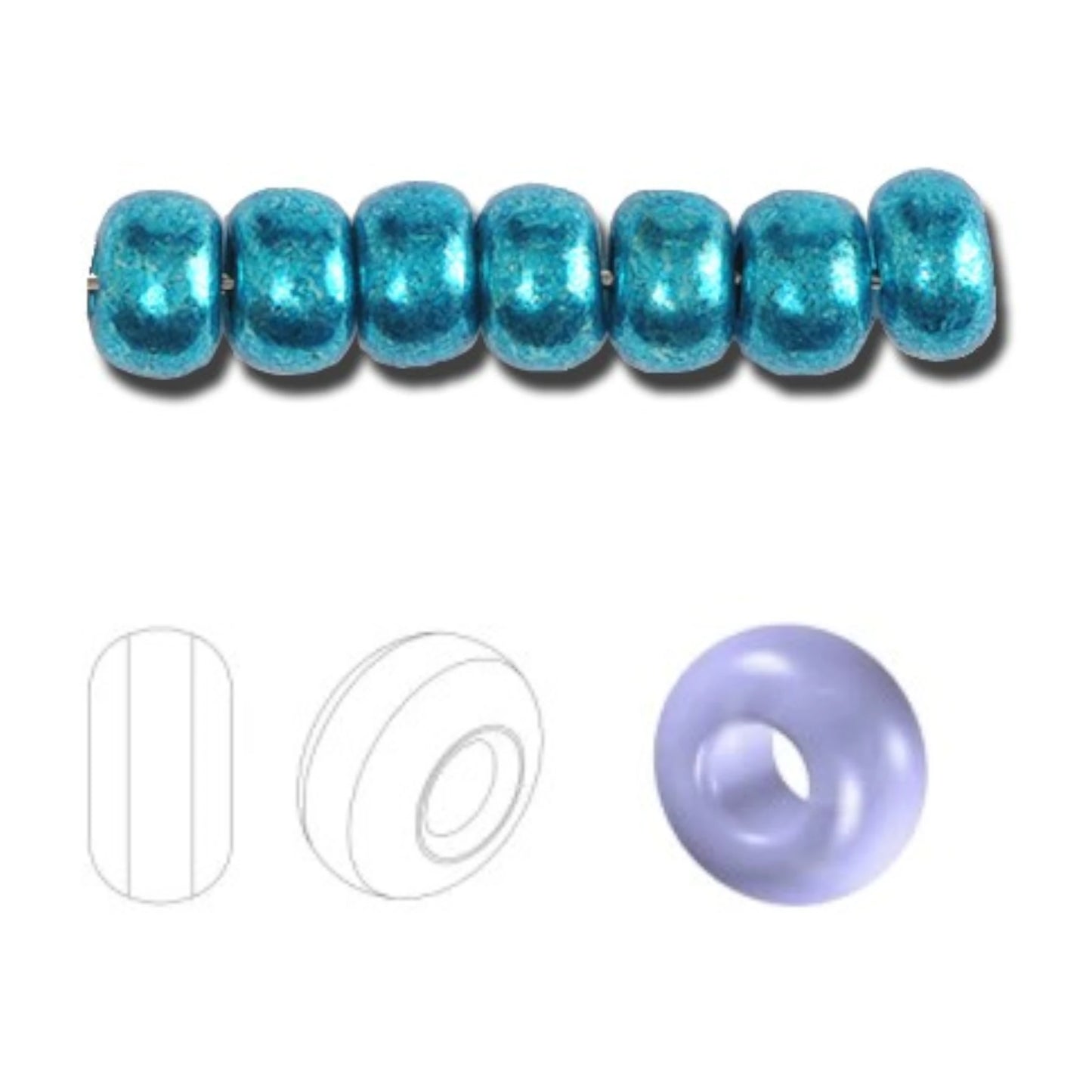 6/0 18365 Preciosa tschechische Glas Perlen Rocailles 4.1mm. Blau Grün Metallic.