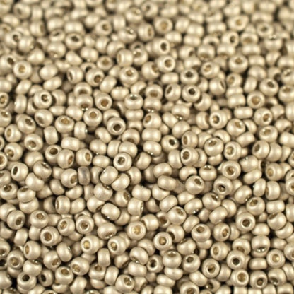 10/0 18503 matte Preciosa Czech Glass Seed Beads Rocailles 2.3mm. Silver Metallic - Terra Dyed.