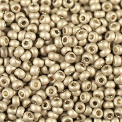 10/0 18503 matte Preciosa Czech Glass Seed Beads Rocailles 2.3mm. Silver Metallic - Terra Dyed.