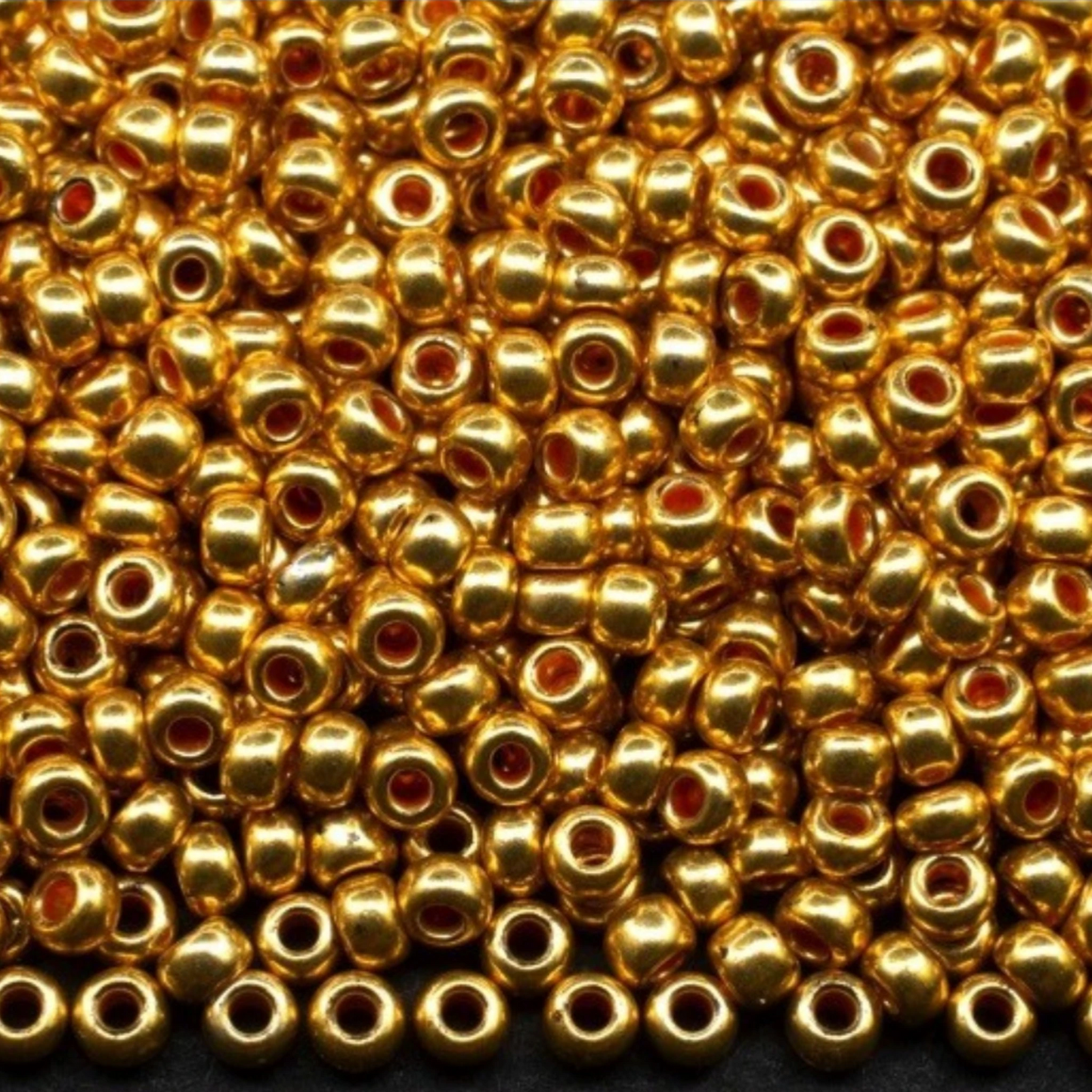 10/0 18581 Preciosa Czech Glass Seed Beads Rocailles 2.3mm. Gold Metallic - Terra Dyed.