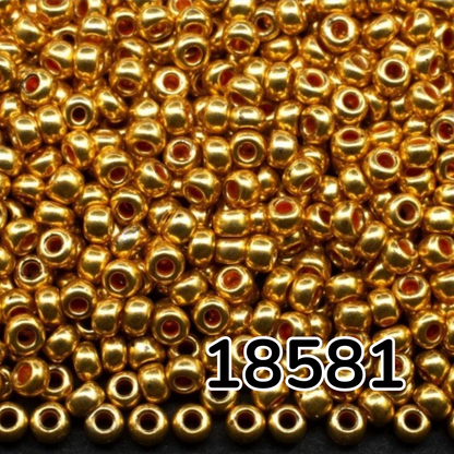 10/0 18581 Preciosa Czech Glass Seed Beads Rocailles 2.3mm. Gold Metallic - Terra Dyed.