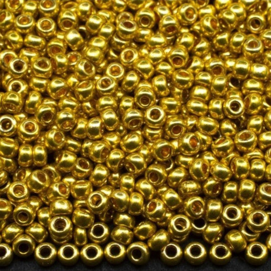 10/0 18586 Preciosa tšekkiläiset lasisiemenhelmet rokaanihelmet 2,3 mm. Kulta metallinhohtoinen - Terra värjätty.