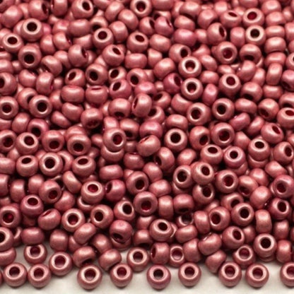 10/0 18595 matte Preciosa Czech Glass Seed Beads Rocailles 2.3mm. Pink Metallic - Terra Dyed.