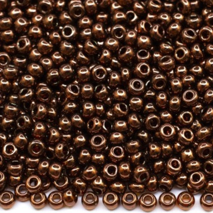 6/0 19102 Preciosa Czech Glass Perler Rocailles 4.1mm. Mørk Topas, Bronze Iris Sfinx.