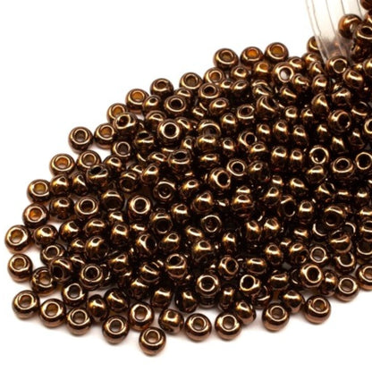 6/0 19102 Preciosa Czech Glass Perler Rocailles 4.1mm. Mørk Topas, Bronze Iris Sfinx.