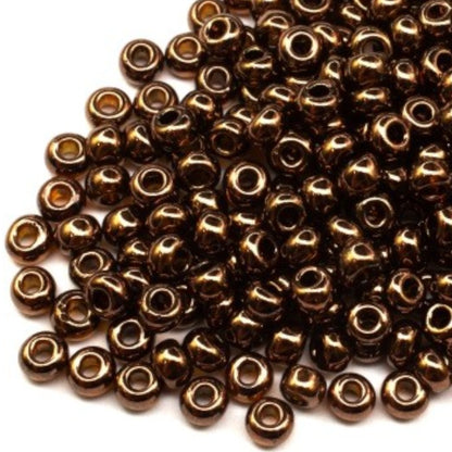 6/0 19102 Preciosa Czech Glass Perler Rocailles 4.1mm. Mørk Topas, Bronze Iris Sfinx.