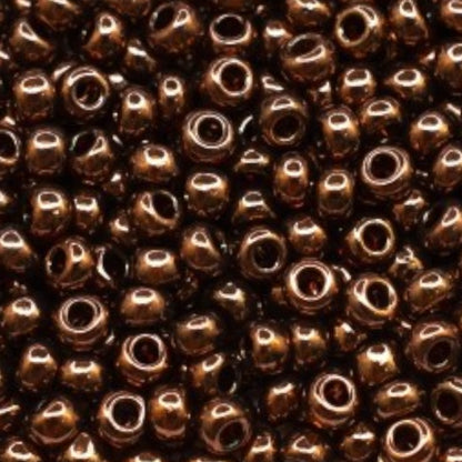 6/0 19102 Preciosa Czech Glass Perler Rocailles 4.1mm. Mørk Topas, Bronze Iris Sfinx.