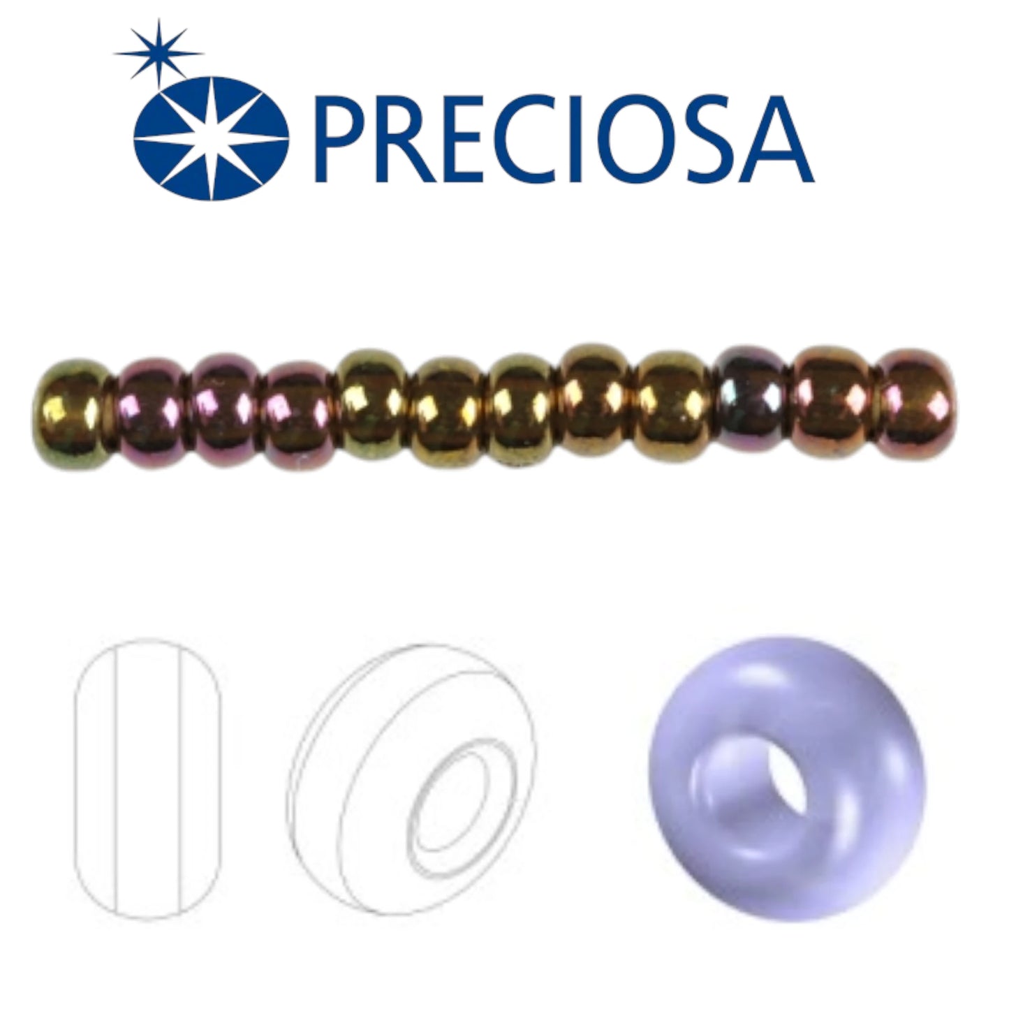 10/0 19195 Preciosa Tjeckiska glaspärlor Rocaillepärlor 2,3 mm. Bronsröd iris.