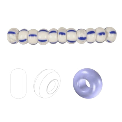 2/0 03330 Preciosa Чешский стеклянный бисер Рокайль 6.1mm. Синие полосы на мелово-белом фоне.