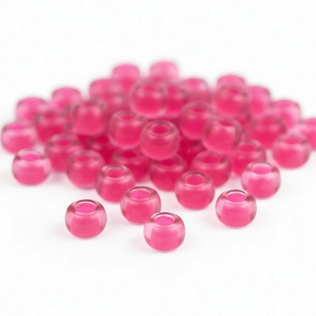 2/0 08777 Preciosa Çek Cam Kum Boncuğu Rocaille Boncuk 6.1mm. Neon Pembe Çizgili.