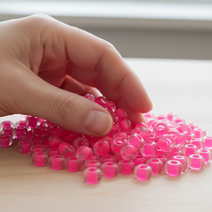 2/0 08777 Preciosa Çek Cam Kum Boncuğu Rocaille Boncuk 6.1mm. Neon Pembe Çizgili.