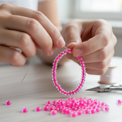 2/0 08777 Preciosa Çek Cam Kum Boncuğu Rocaille Boncuk 6.1mm. Neon Pembe Çizgili.