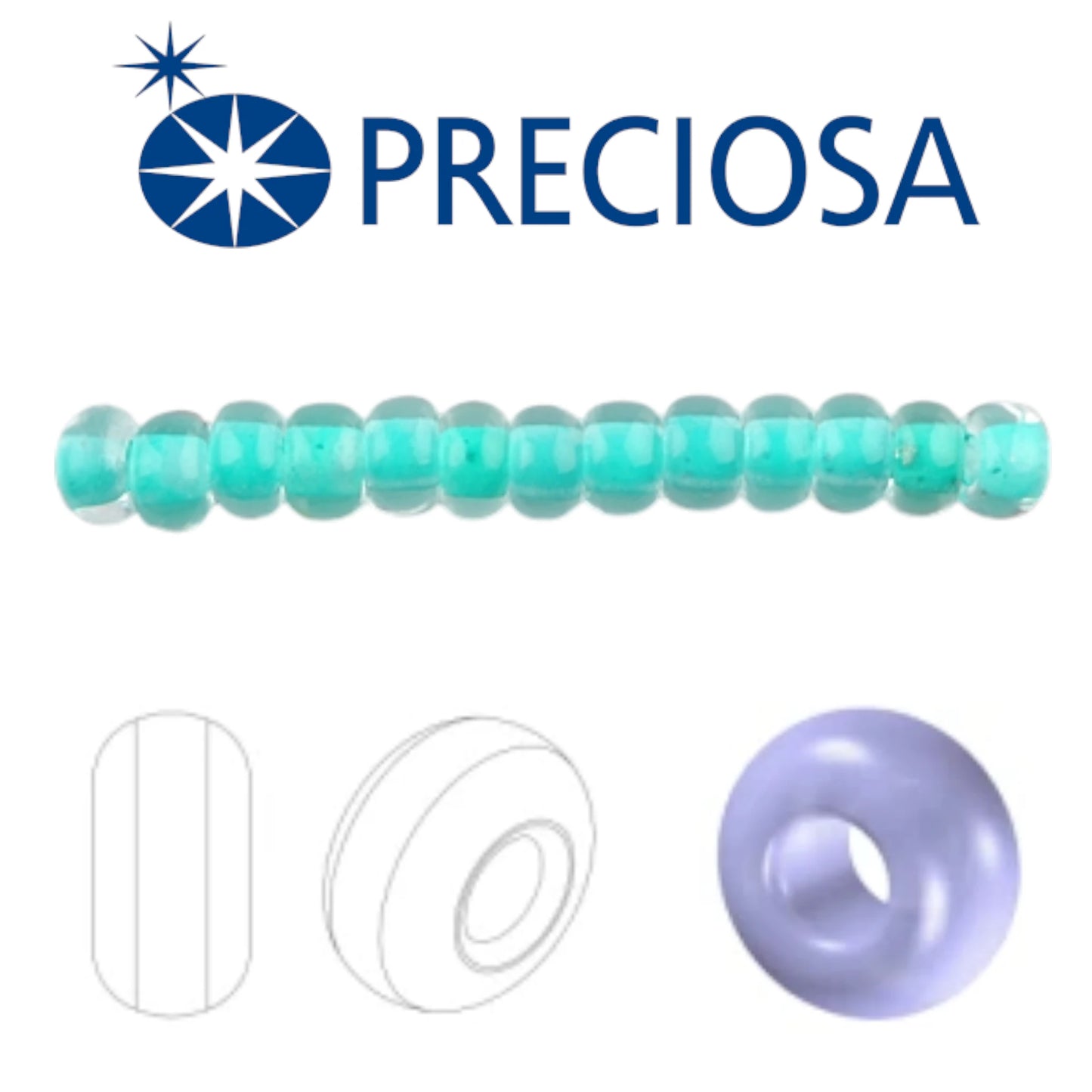 2/0 38358 Preciosa Чешское стекло Бисер Рокайль 6.1mm. Цвет с внутренним покрытием зелёный.