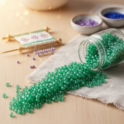 2/0 38358 Preciosa Чешское стекло Бисер Рокайль 6.1mm. Цвет с внутренним покрытием зелёный.