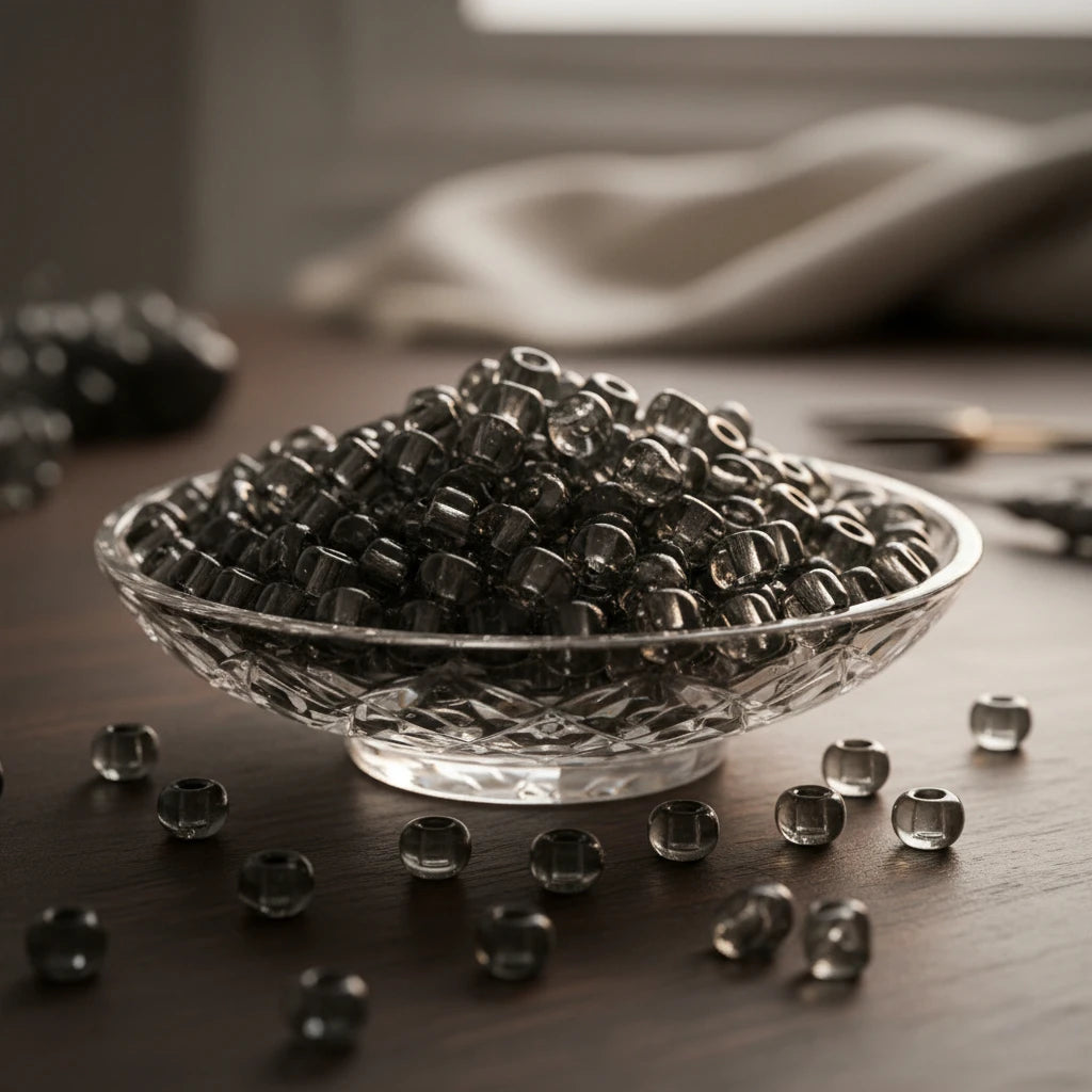 2/0 40010 Preciosa Çek Cam Kum Boncuğu Rocaille Boncuk 6.1mm. Şeffaf Gri.