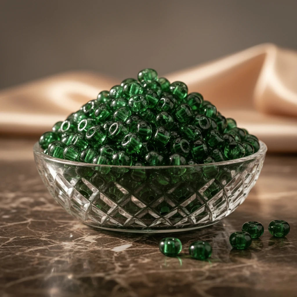 2/0 50100 Preciosa Чехски стъклени Малки Мъниста Рокайли 6.1mm. Прозрачен зелен.
