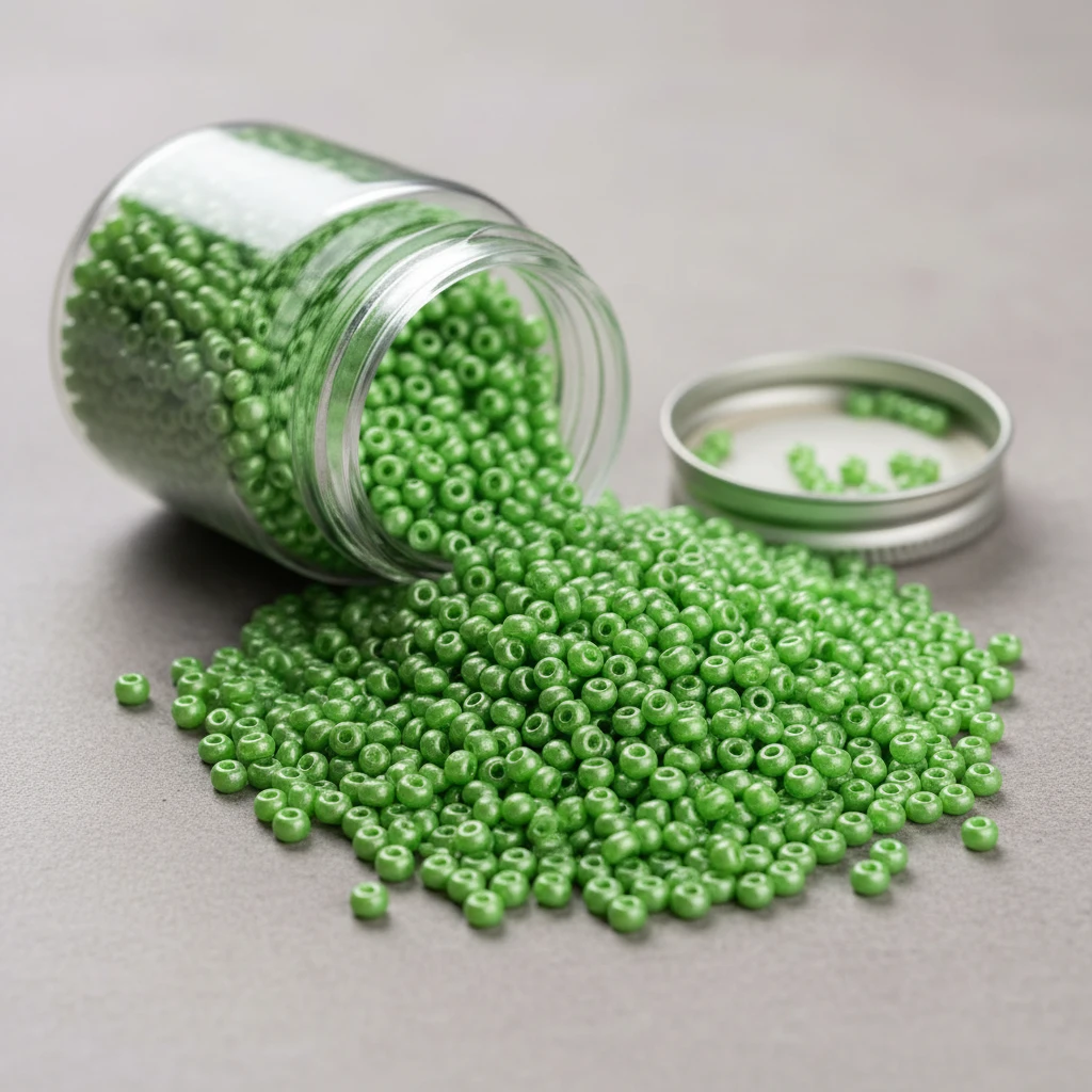 10/0 23530 Preciosa Perles de Rocaille en verre tchèque 2.3mm. Vert néon doux nacré – Blanc craie.