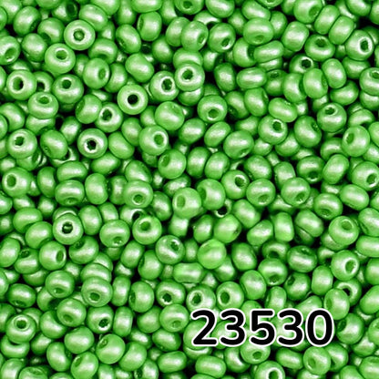 10/0 23530 Preciosa Perles de Rocaille en verre tchèque 2.3mm. Vert néon doux nacré – Blanc craie.