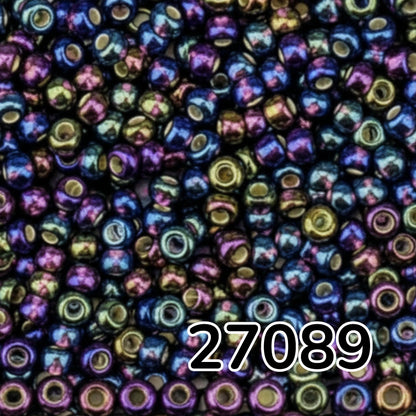 10/0 27089 Preciosa Чеський Скляний Бісер Рокайль 2.3mm. Темно-аметистовий Прозорий зі сріблястою оболонкою, райдужний.