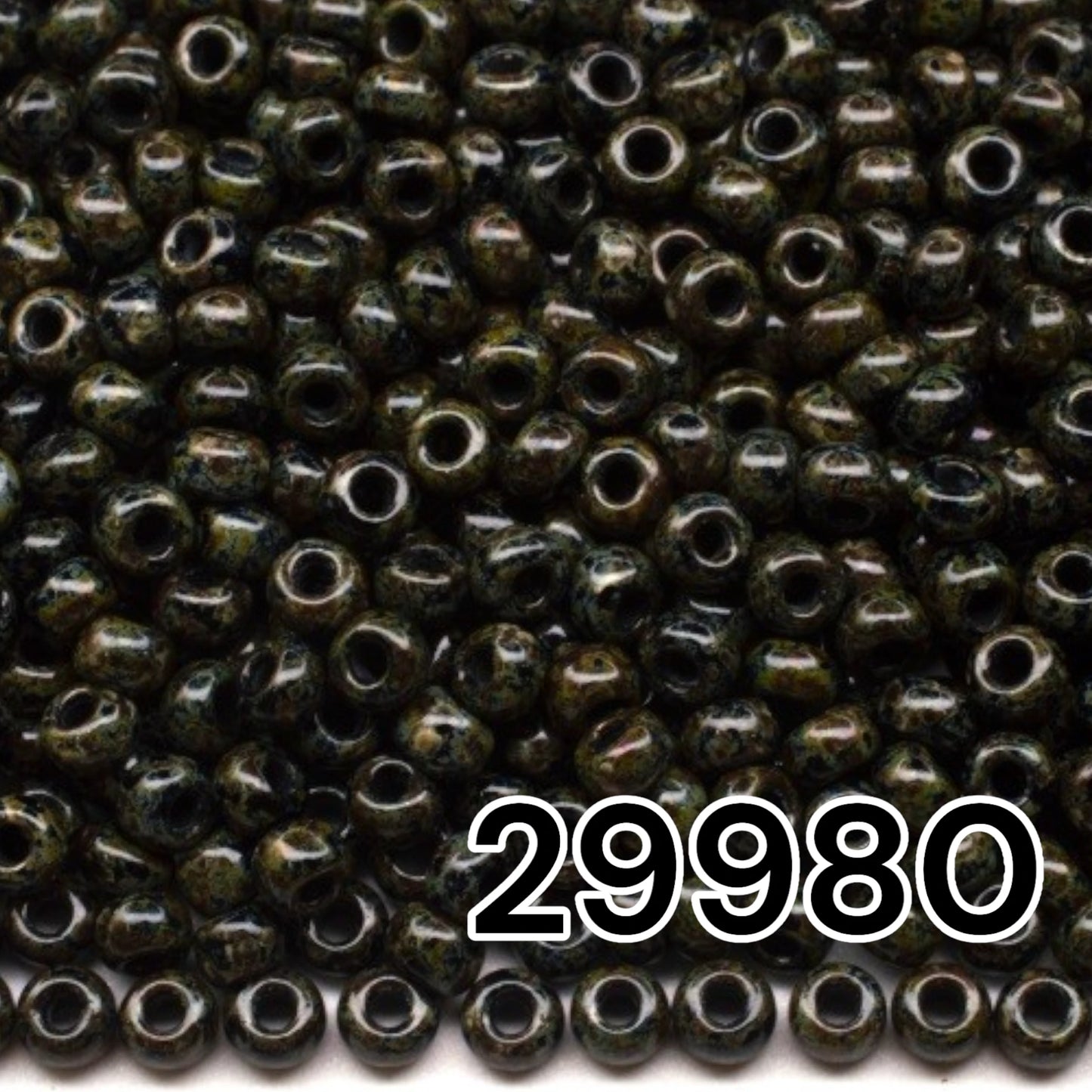 29980 Tschechische Rocailles PRECIOSA rund 10/0 Grün Grau Travertin.