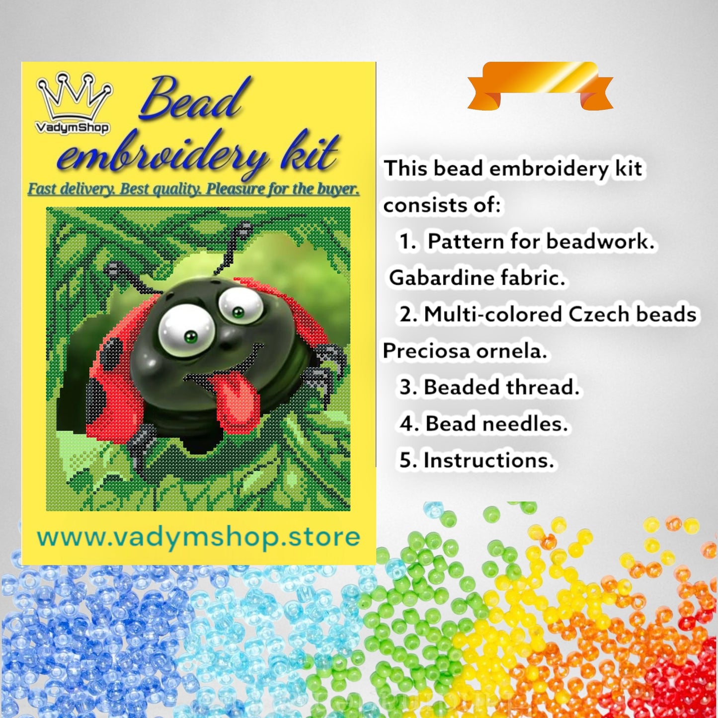 DIY Bead embroidery kit "Ladybird''. Size: 7.9-7.9 in (20-20cm) - VadymShop