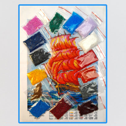 DIY Bead embroidery kit "Red Sails"  Size: 7.8-10.1 in (20-26cm) - VadymShop