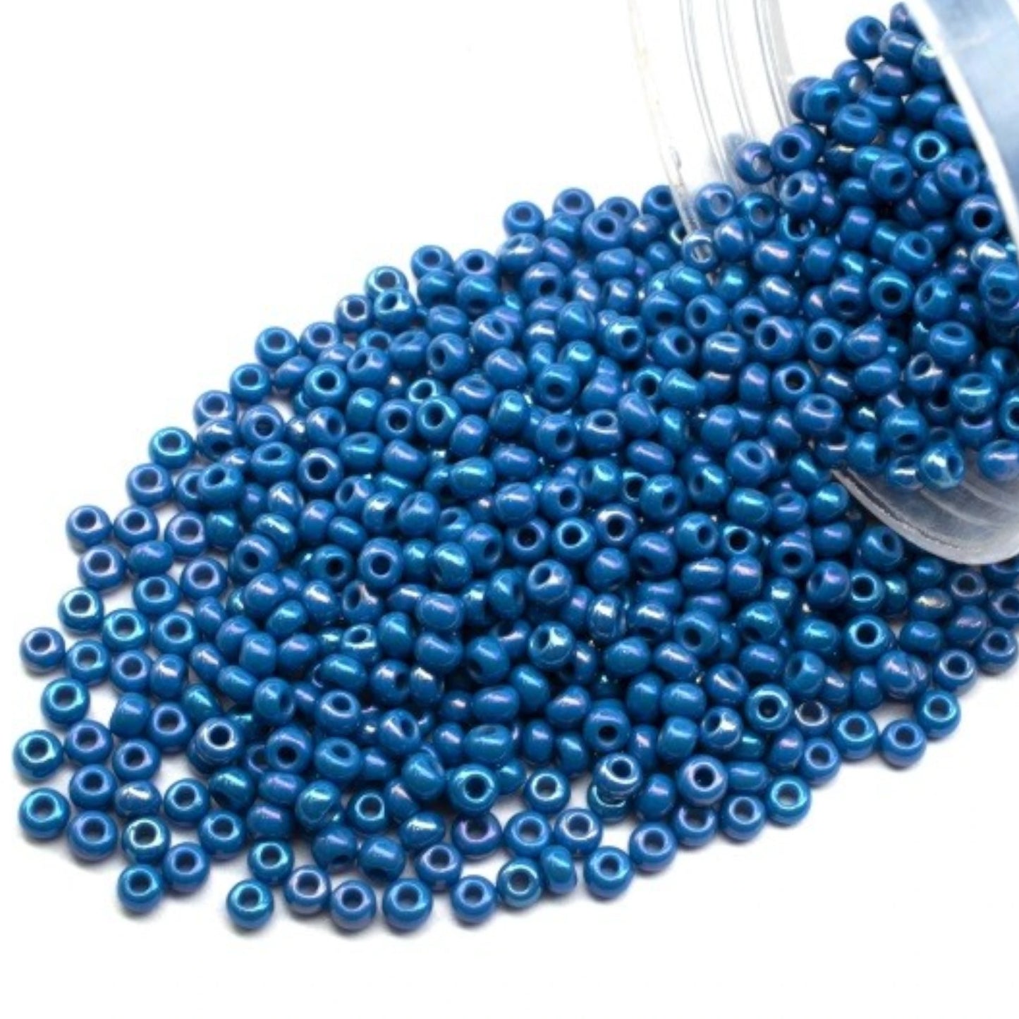 10/0 34220 Preciosa Seed Beads. Opaque rainbow blue.