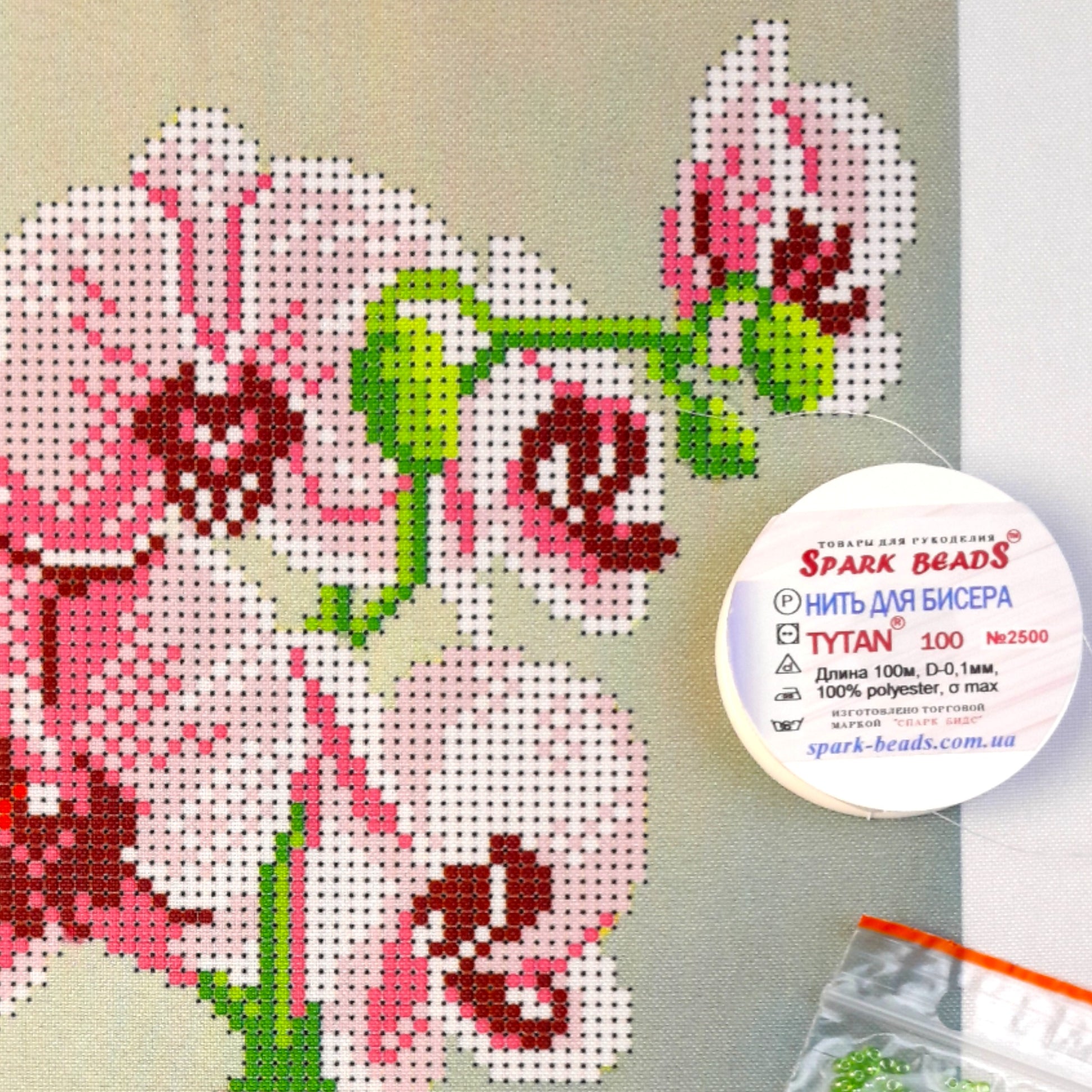 Bead embroidery kit "Pink Orchid". Size: 8.3 - 12.6 in (21 - 32сm) - VadymShop