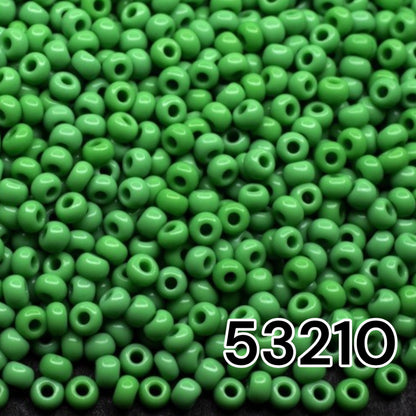 10/0 53210 Preciosa Seed Beads. Opaque green.