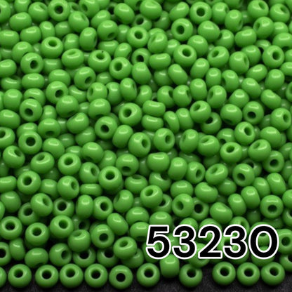 10/0 53230 Preciosa Seed Beads. Opaque green.