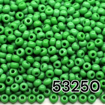 10/0 53250 Preciosa Seed Beads. Opaque green.