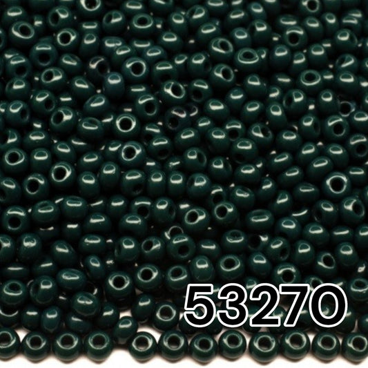 10/0 53270 Preciosa Seed Beads. Opaque green.