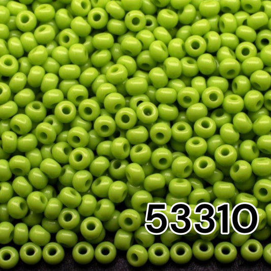 10/0 53310 Preciosa Seed Beads. Opaque green.