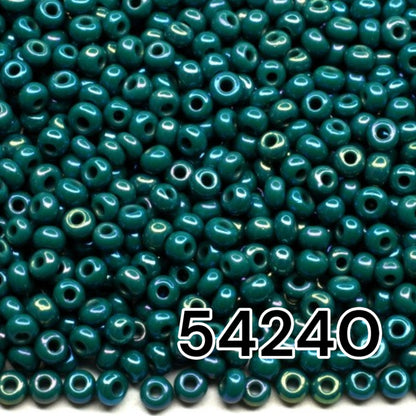 10/0 54240 Preciosa Seed Beads. Opaque rainbow green.