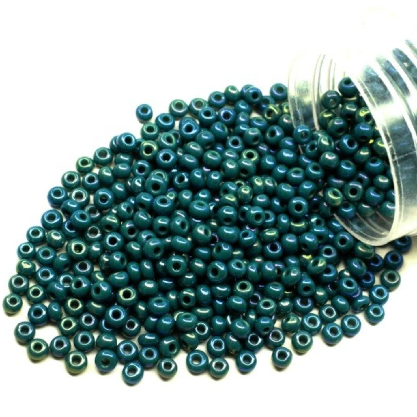 10/0 54240 Preciosa Seed Beads. Opaque rainbow green.