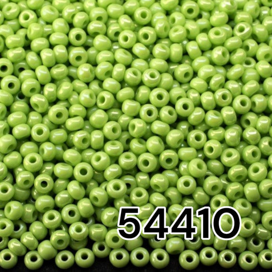 10/0 54410 Preciosa Seed Beads. Opaque rainbow green.