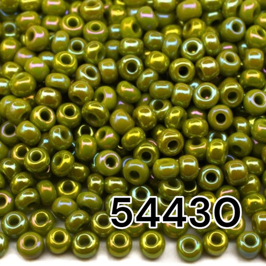 10/0 54430 Preciosa Seed Beads. Opaque rainbow olive.