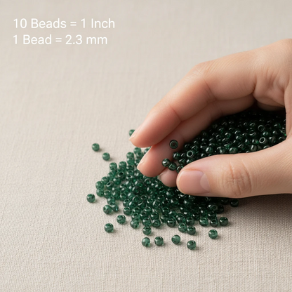 10/0 56620 Preciosa Missangas/Miçangas Pequenas (contas miúdas) de vidro checo Rocaille 2.3mm. Verde Transparente Sfinx.