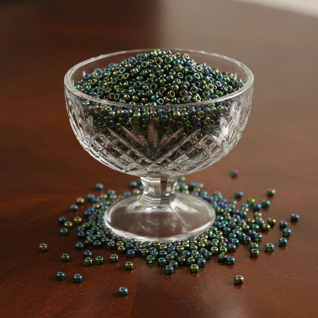 10/0 57069 Preciosa Perles de Rocaille en verre tchèque 2.3mm. Vert transparent, doublé argent, arc-en-ciel.
