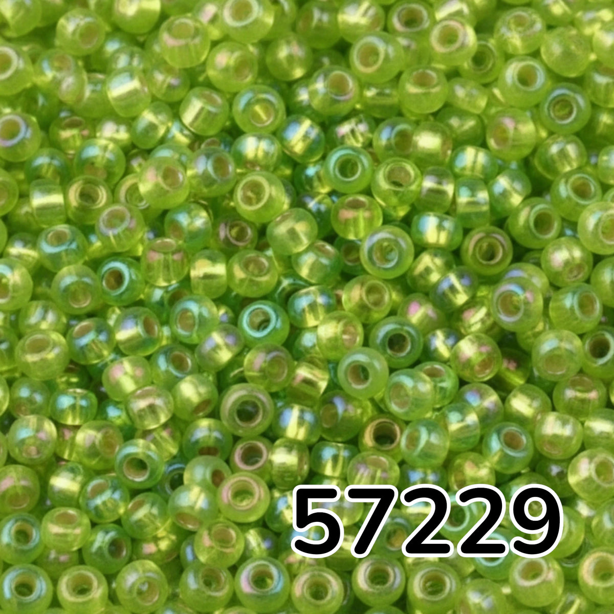 10/0 57229 Preciosa Missangas/Miçangas Pequenas (contas miúdas) de vidro checo Rocaille 2.3mm. Verde-claro transparente com interior prateado, arco-íris.