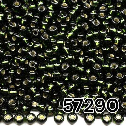 10/0 57290 Preciosa Seed Beads. Green transparent Silver lined. - VadymShop