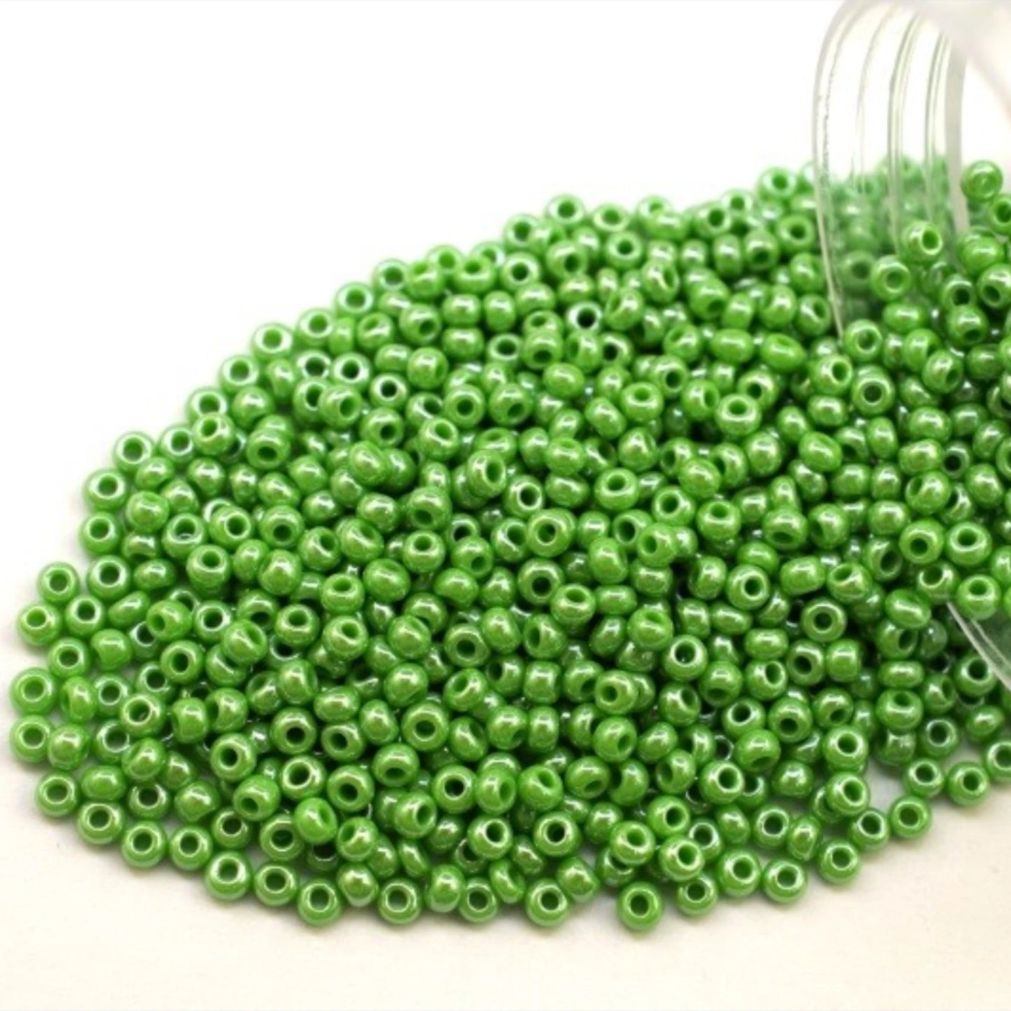 10/0 58230 Preciosa Seed Beads. Opaque Sfinx green.